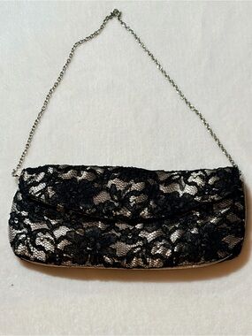Black Lace Evening Clutch with Chain Strap